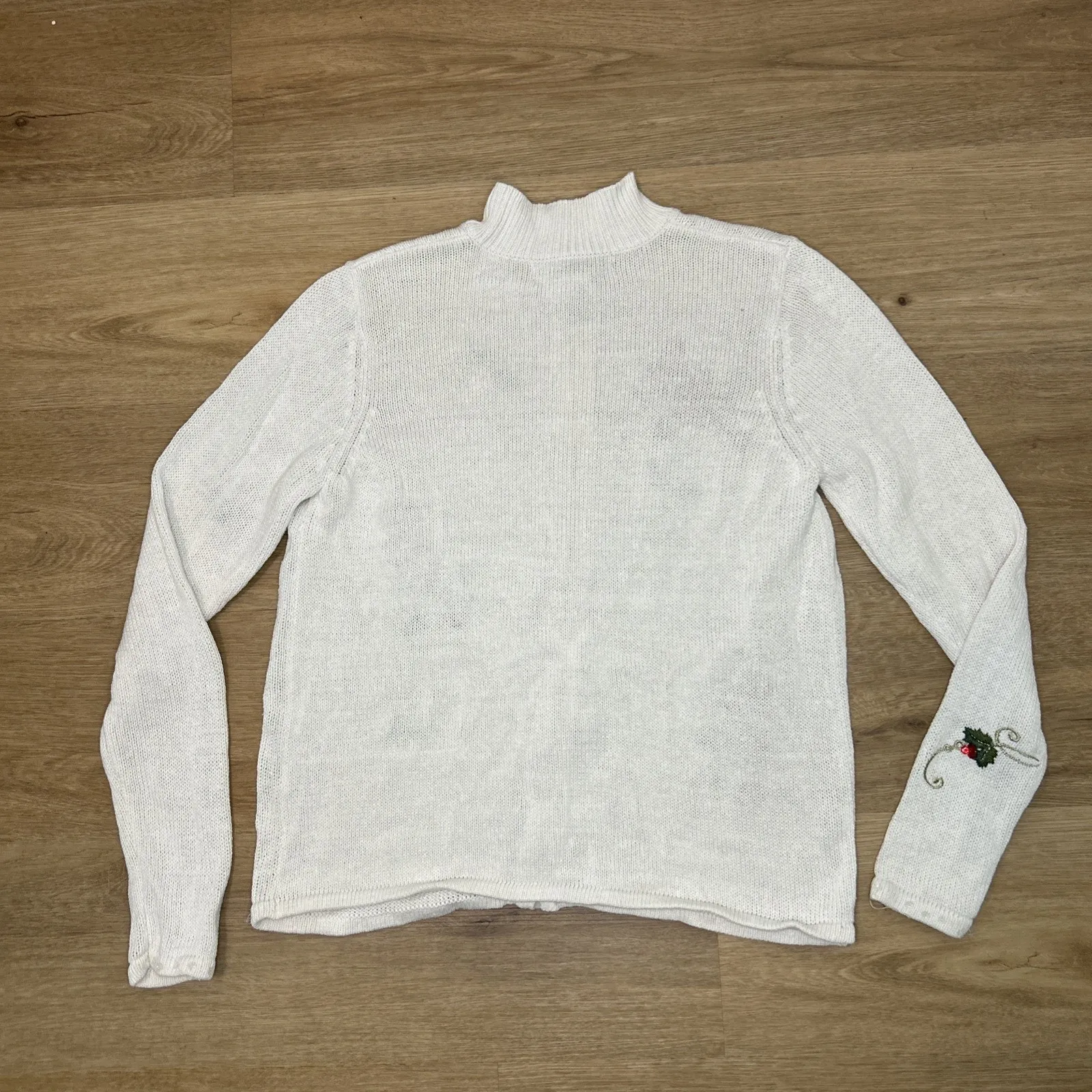 Vintage Tiara International Women M Red Cardinal Holly Cardigan Sweater 90s - Image 8