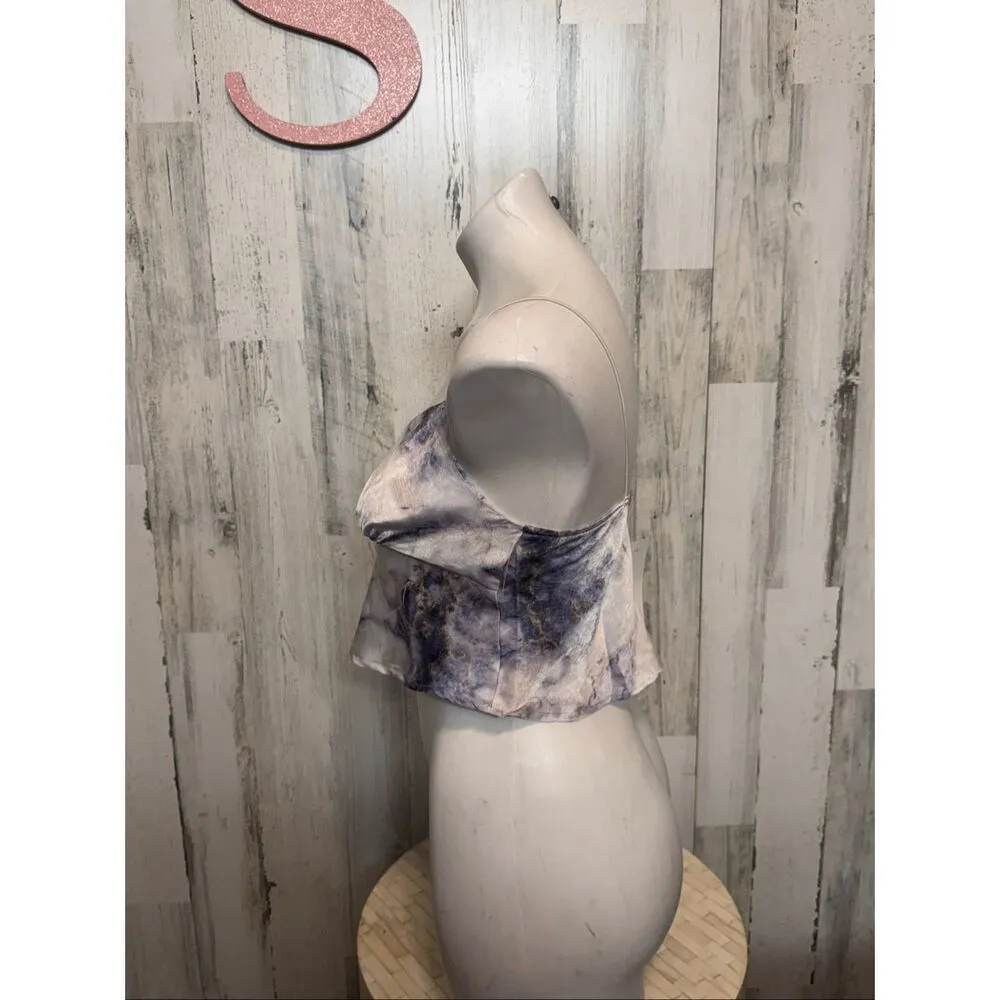 Timing Marble Print Satin Cami Crop Top Size Small - Image 3
