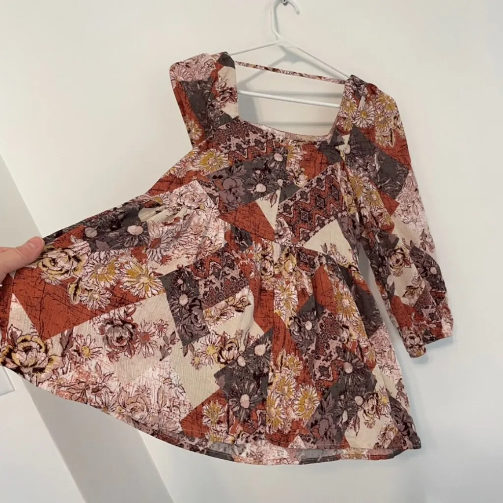 MAURICES Crochet Trim Patchwork Babydoll Blouse Multi Floral Boho 3/4 Sleeve Top - Image 16