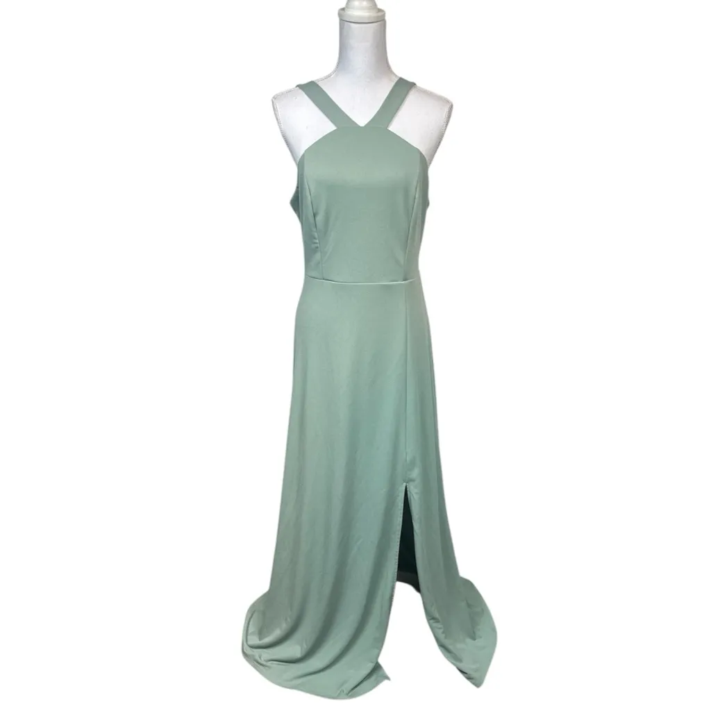 Birdy Grey Classic Sage Gene Cross Front Halter Style Maxi Gown Dress Size XL - Image 2