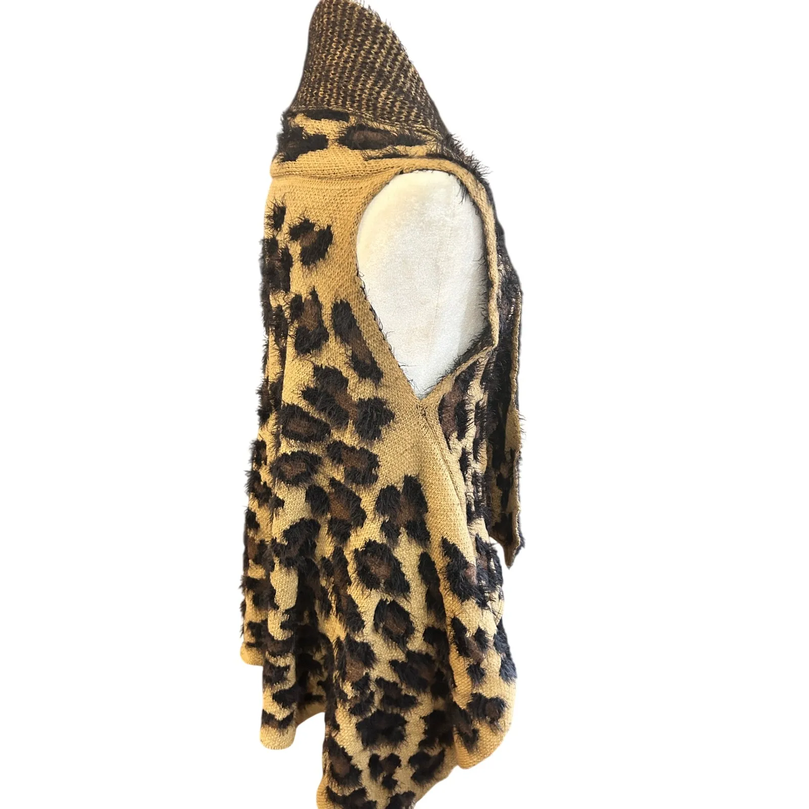 Leopard Print Sleeveless Cardigan Duster Sweater Vest Open Front Animal Print Brown - Image 6