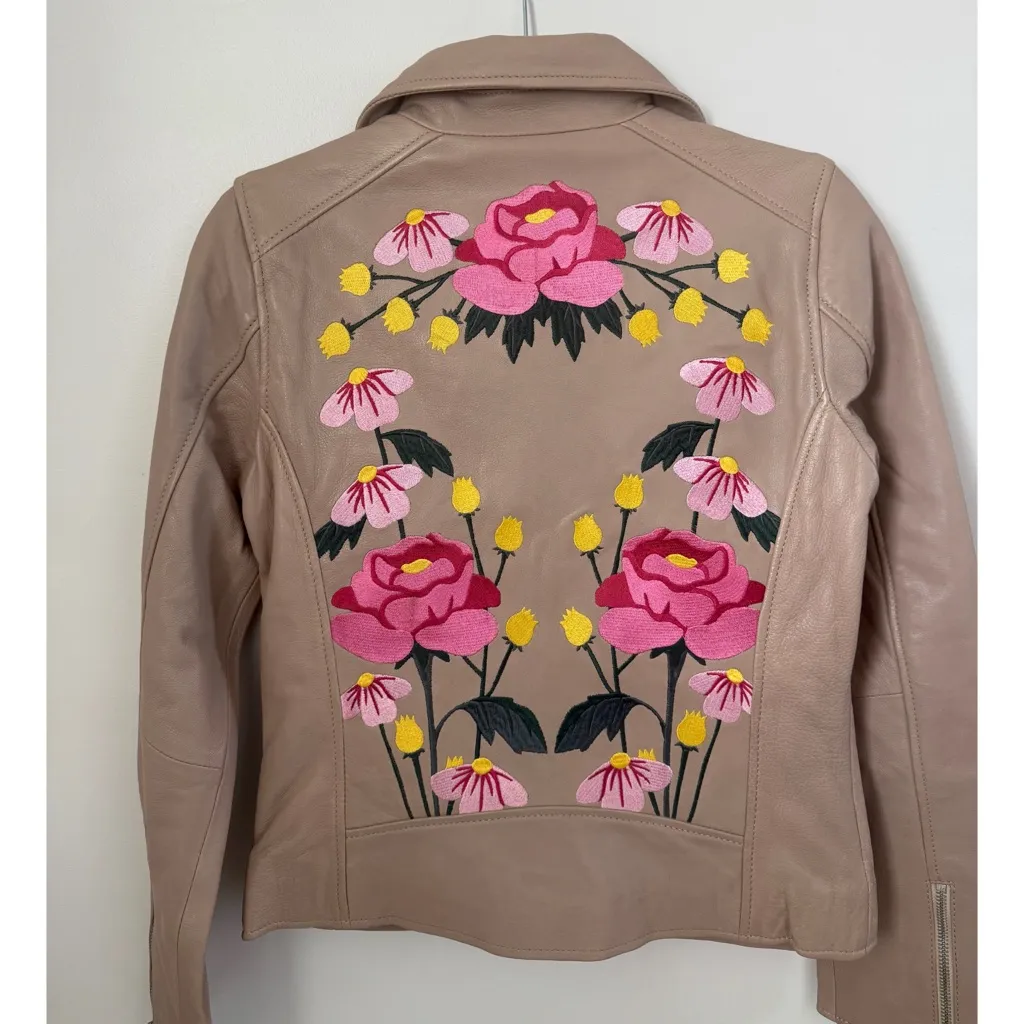 Peonie Blossom Leather Jacket Tan Size 5/6 - Image 3