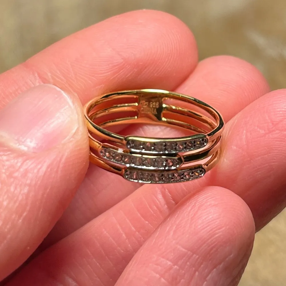 Sterling Silver Three Tier CZ Band Gold Vermeil Over  Ring - Image 9