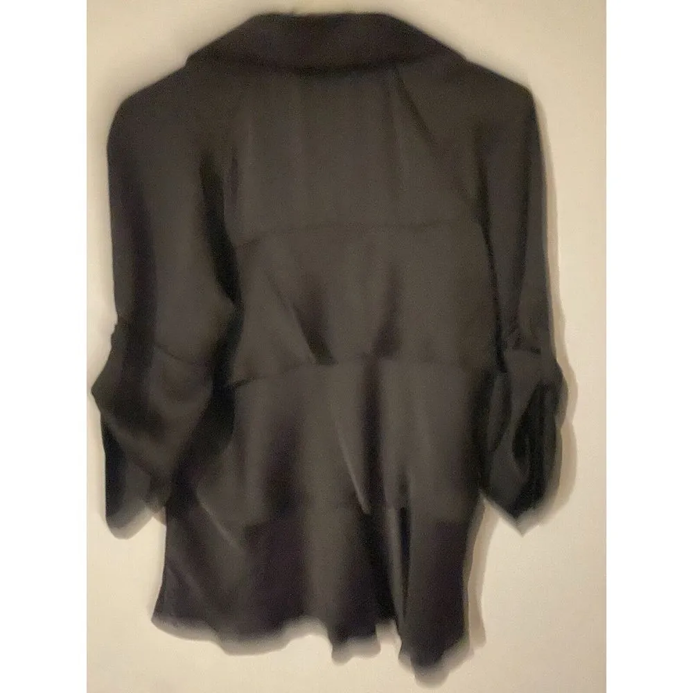 Apostrophe Top Women's Medium Black Ruffle V-Neck 3/4  Adjust Qtr Sleeve Blouse - Image 7