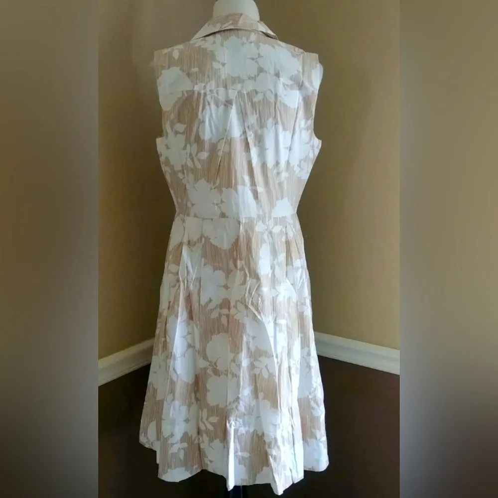 Tan White Floral Sleeveless Knee-Length ModCloth Shirt Dress by Sangria Size 10 - Image 6