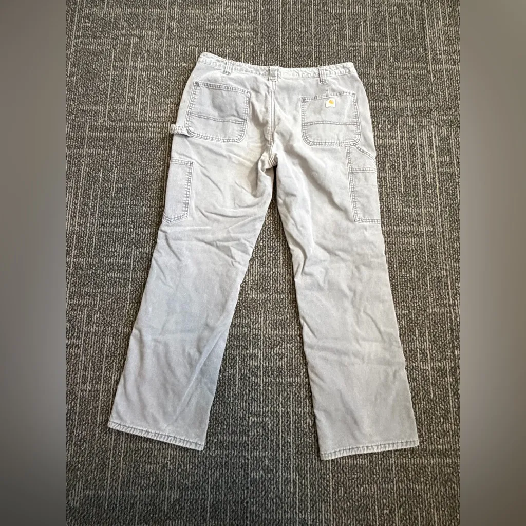 Carhartt Lined Jeans Womens 14 Grey Canvas Lined Carpenter Workwear Trousers - Image 5
