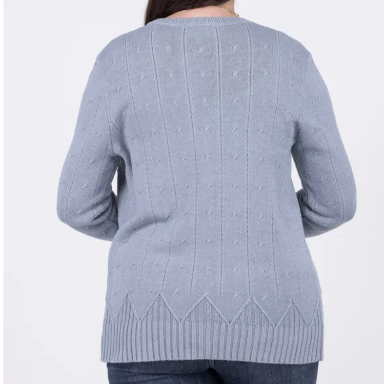 HEYSON Grayish Light Blue Embroidered Flowers Open Front Cardigan Sweater Size S - Image 3