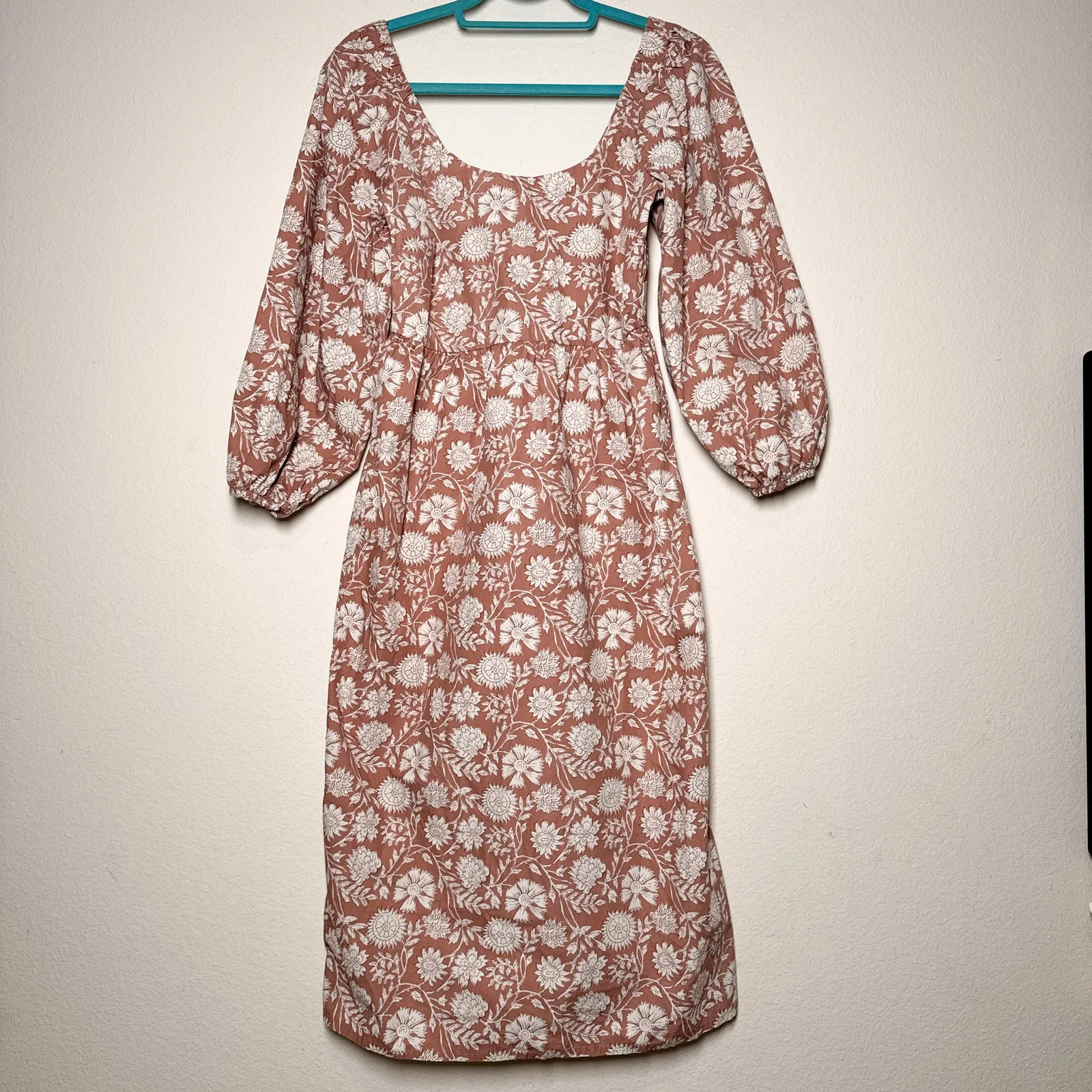 Faherty Freya Clay Jai Floral Dress Small Cotton Puff Sleeve - Image 5