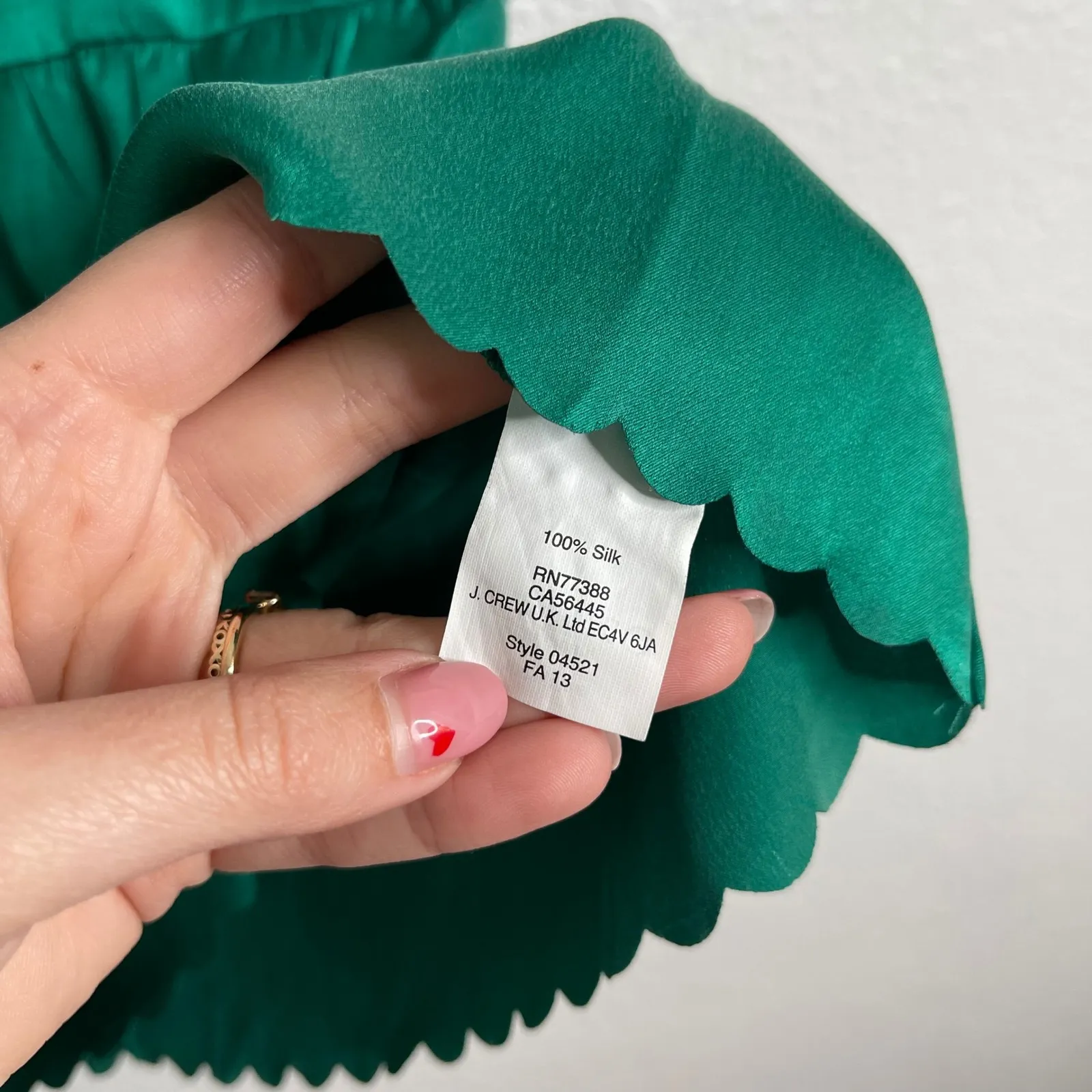 Madewell Womens 100% Silk Scalloped Peplum Top Emerald Green Sleeveless 04521 S - Image 3