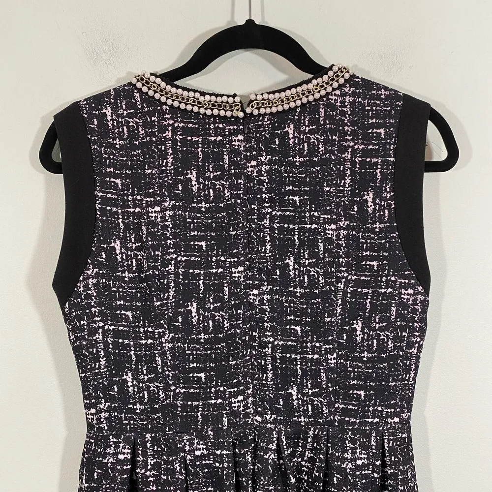 Boutique Women's Black & White Pearl Embellishment Neckline Fit & Flare Dress - Image 4