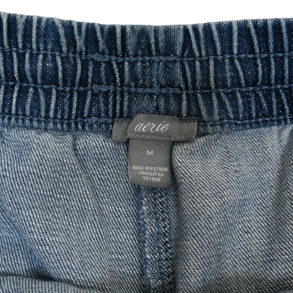 Aerie Womens M Denim Jean Patchwork Pull On Drawstring Cutoff Shorts - Image 8