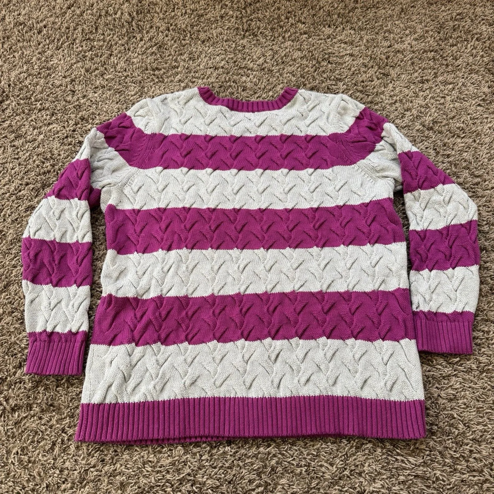 Lands End Drifter Cable Knit Cotton Fisherman  Crew Neck Sweater Women’s L/P - Image 2