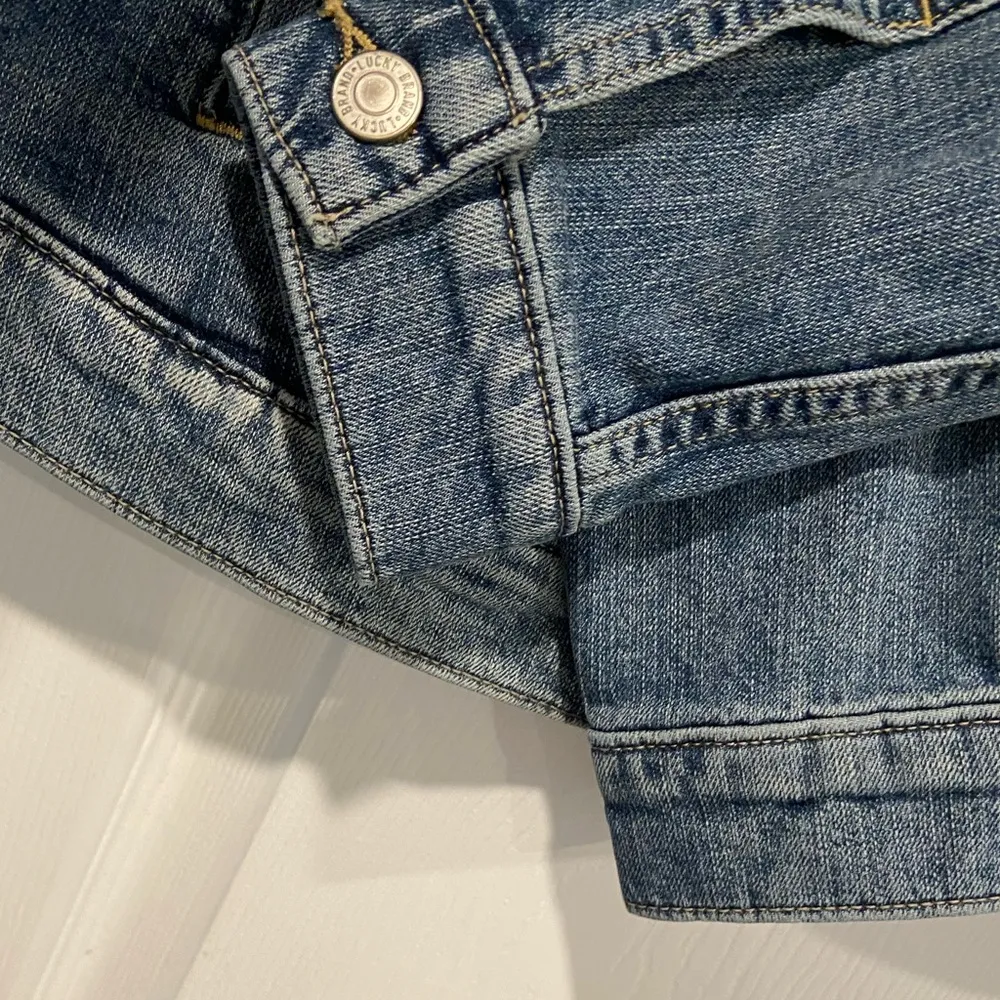 NWT Lucky Brand Size S Medium Wash Classic Denim Jean Jacket Bomber Button - Image 7