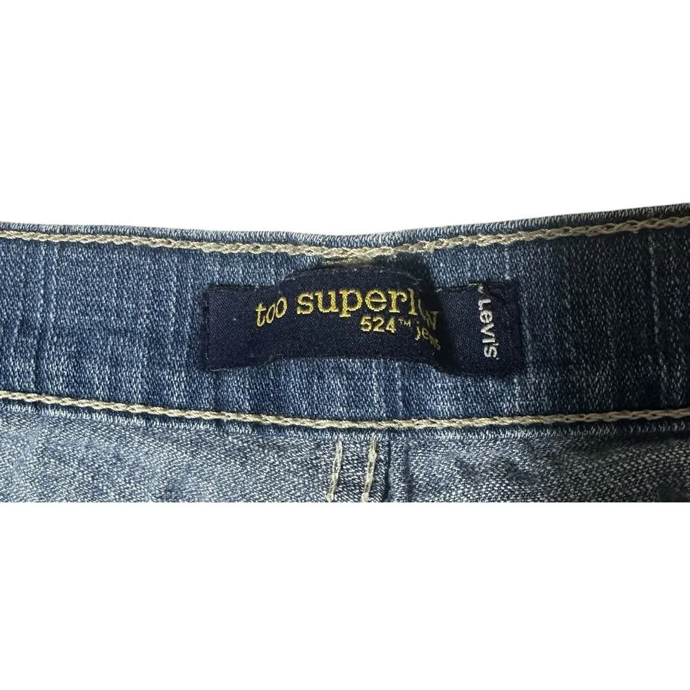 Levis Jeans Juniors 7 Blue 524 Too Superlow Stretch Denim Y2K Low Rise - Image 4