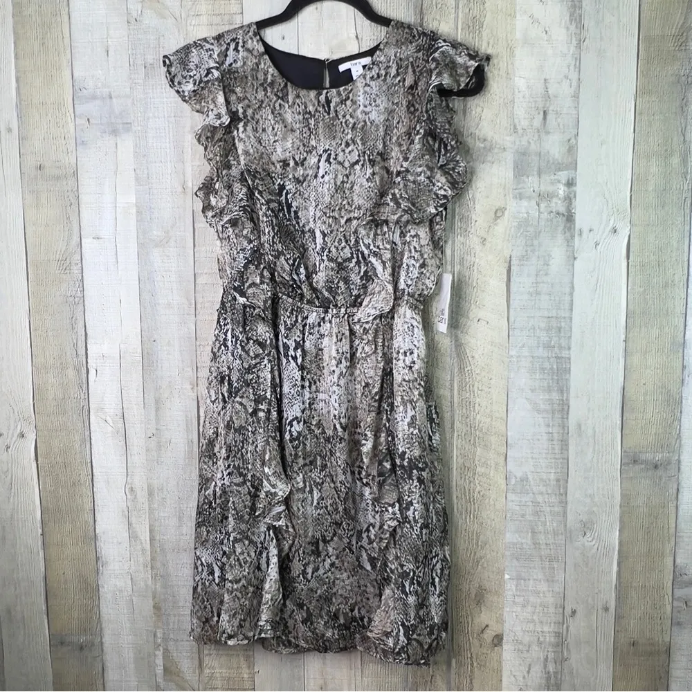 Bar lll Snake Print Dress Medium Jewel Neckline Vertical Ruffle Sleeveless - Image 2