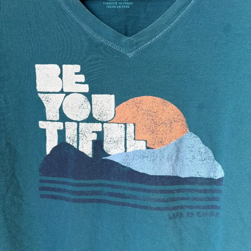 Life Is Good BeYouTiful Blue Long Sleeve V-Neck Classic Fit Women's Medium - Image 4