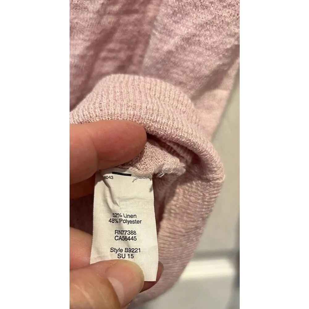 J. CREW Sweater Women's Large Pink Linen Blend Button V-neck LS Cardigan Pockets - Image 7