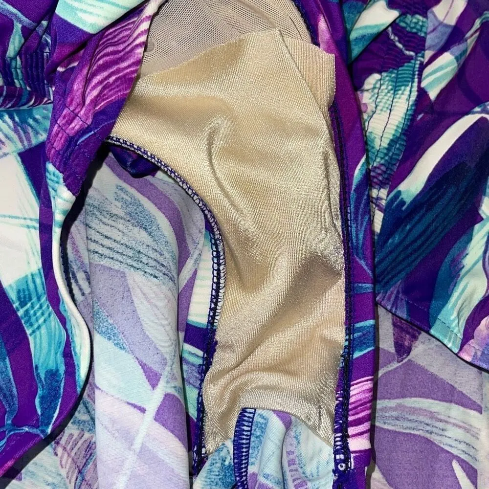 Maxine Of Hollywood Womens Ruched Front Tropical One Piece Swimsuit Purple Sz 18 - Image 6