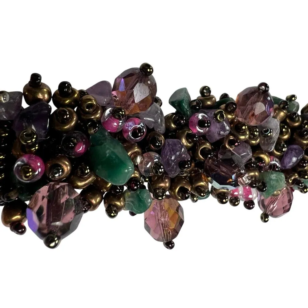 Colorful Beaded Wrap Magnetic Spray Bracelet Seed Beads Stone Purple Green Blue - Image 8
