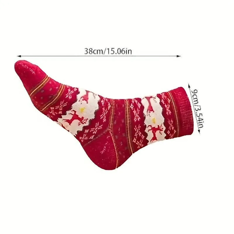 Winter Fashion Novelty Christmas Reindeer Retro Socks 5pc Pack Warm‎ Thick Red - Image 7
