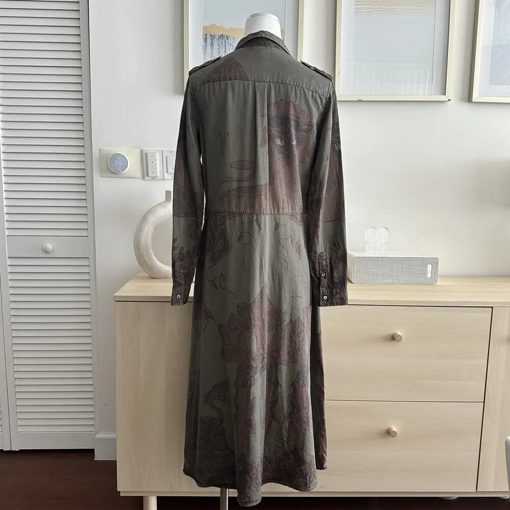 Desigual Dress Womens Medium Boho Military Embroidered Woodland Fairy Earthy - Image 3