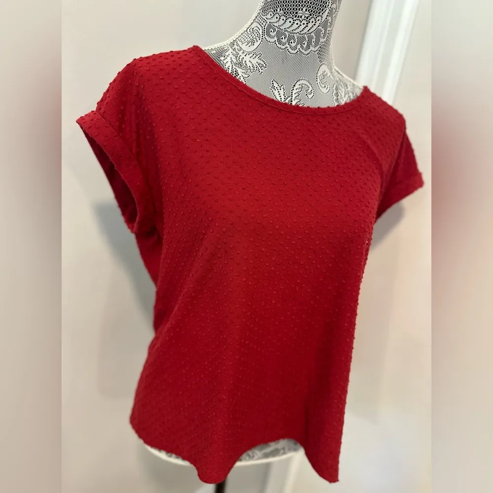 Rose & Olive Women’s Sz: L Red Cap Sleeve 3D Polka Dot Zip Back Loose Fit Top. - Image 13