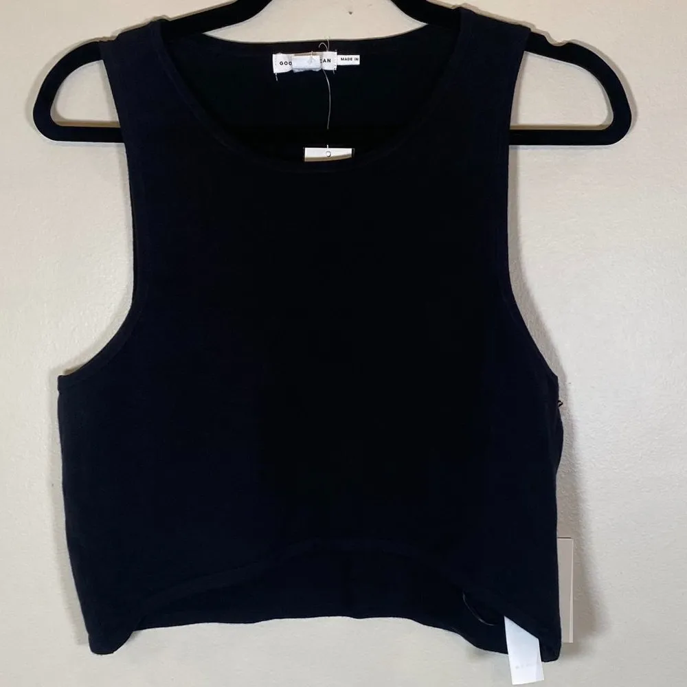 NWT Good American Cut In Cropped Knit Sweater in Black - Image 3