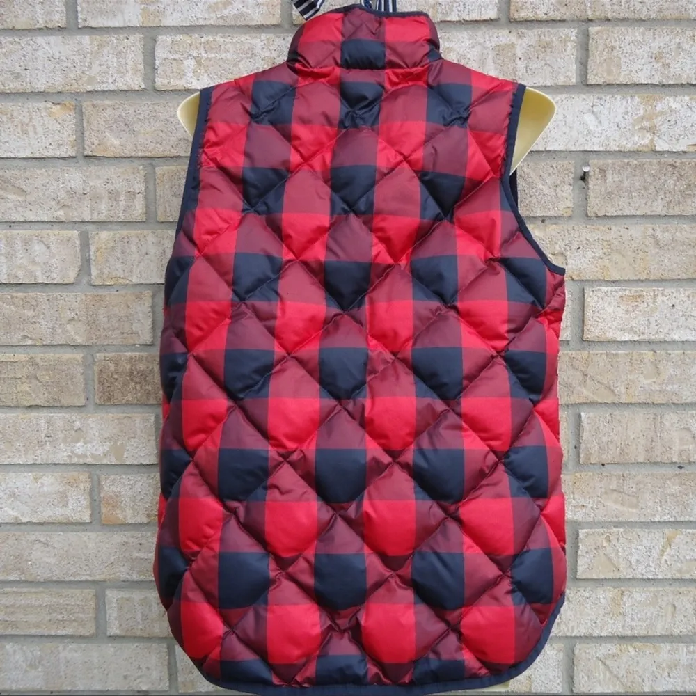 J Crew Excursion Quilted Puffer Vest Red Blue Buffalo Plaid Women's XS B0255 - Image 6