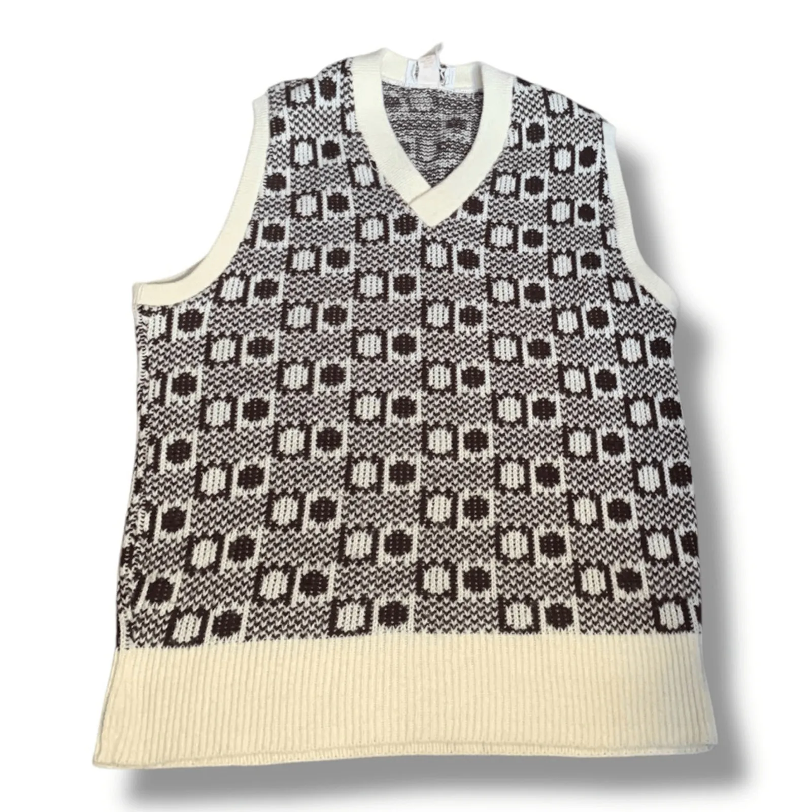 Vintage Montgomery Ward Brown Geometric Knit Sweater Vest Medium Grandpa Artsy - Image 2