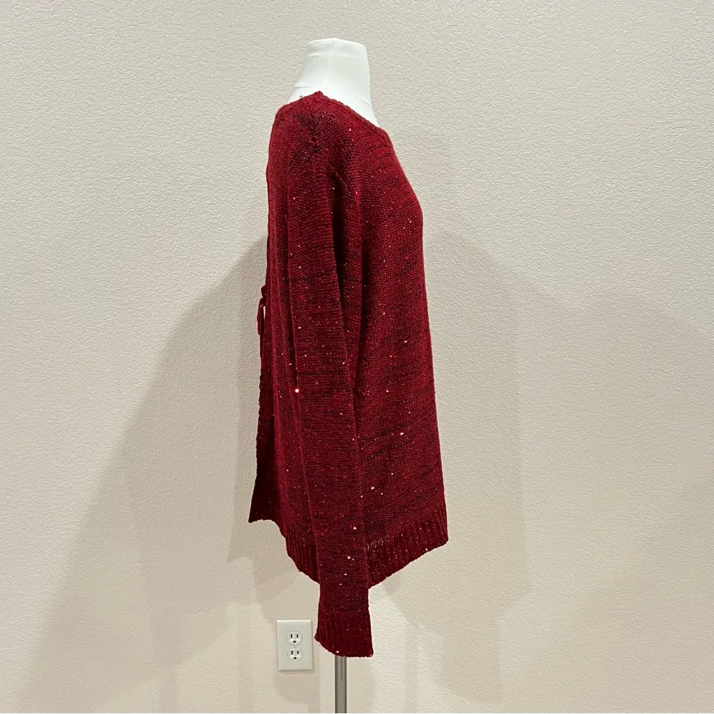 Time and Tru Red Sequins Tunic Sweater with Braided Back Size XL - Image 6