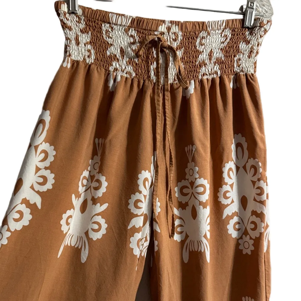 Boho Chic Brown and White Wide Leg Pants Size M - Image 4