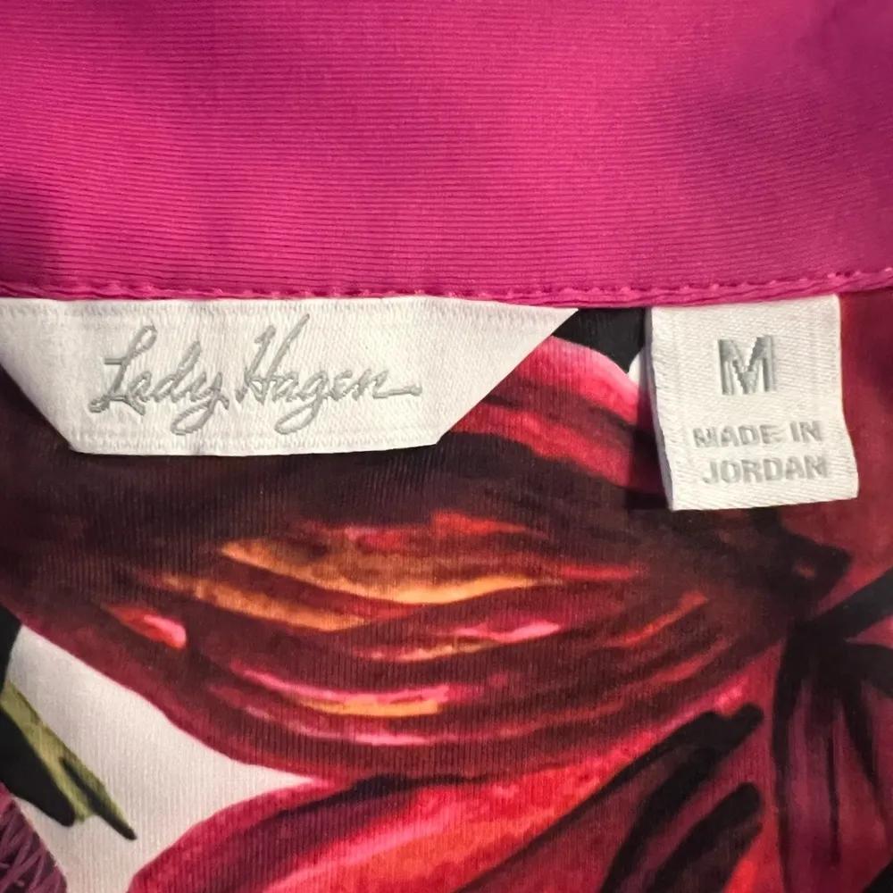Lady Hagen Golf Pink Floral Tropical Short Sleeve Polo Shirt - Size Medium - Image 7