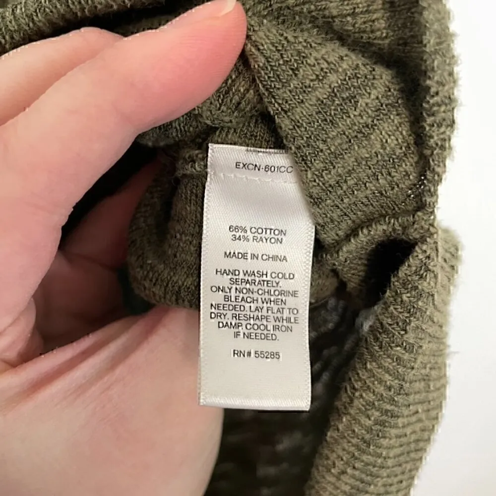 EXPRESS Lace Up Back Circle Hem Sweater Olive Green 3/4 Sleeve Lattice Cotton S - Image 12