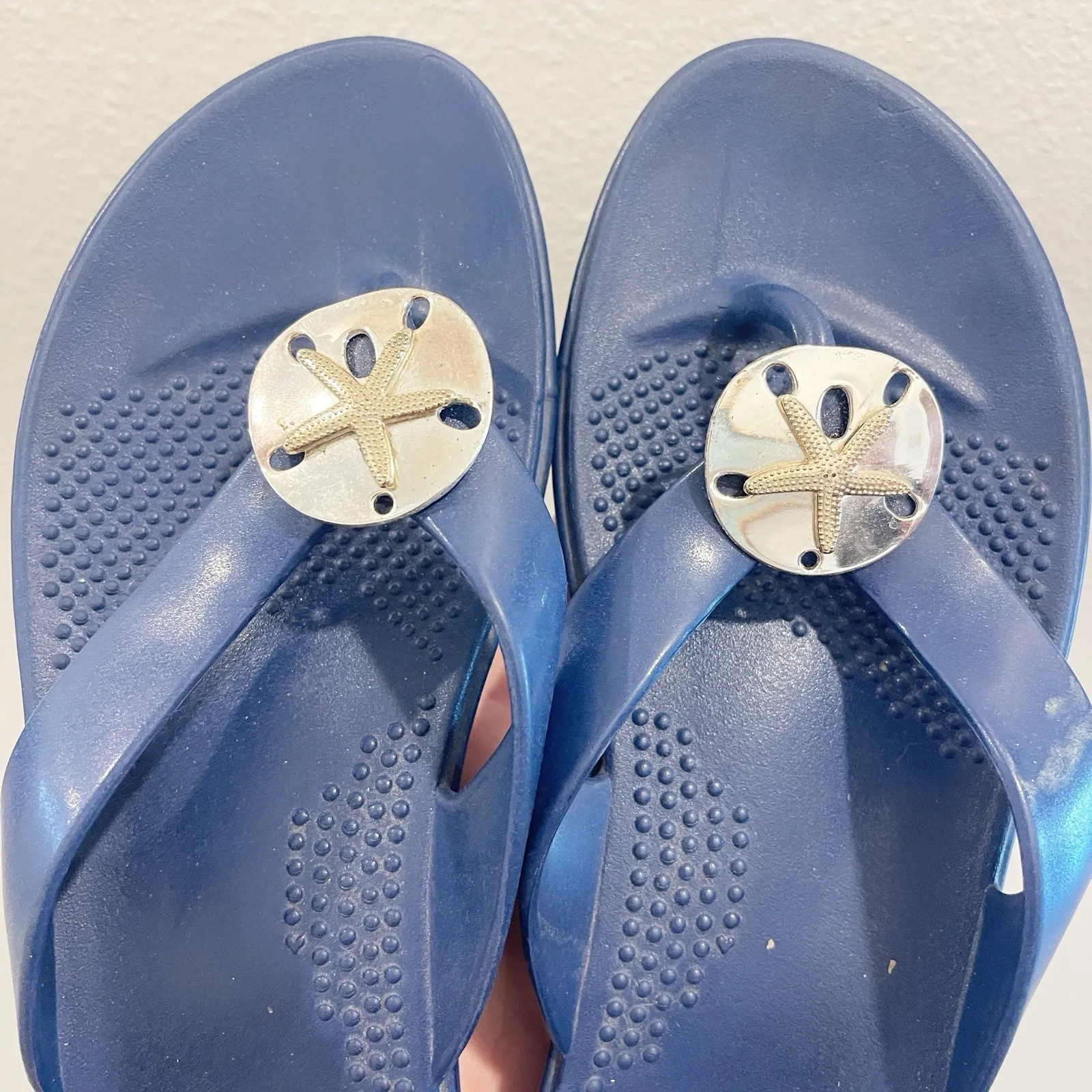Okal Flip Flop Women M/L Blue Comfort Beach Sand Dollar Coastal Cruise Sandy Size 9 - Image 3