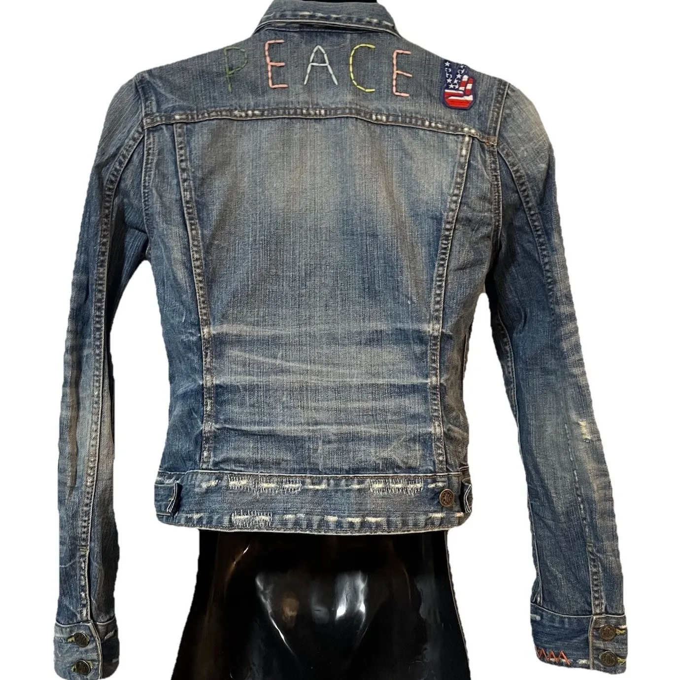 Vintage 90s Lucky Legend Denim Jacket Embroidered Hippie Patches Made In USA S - Image 2