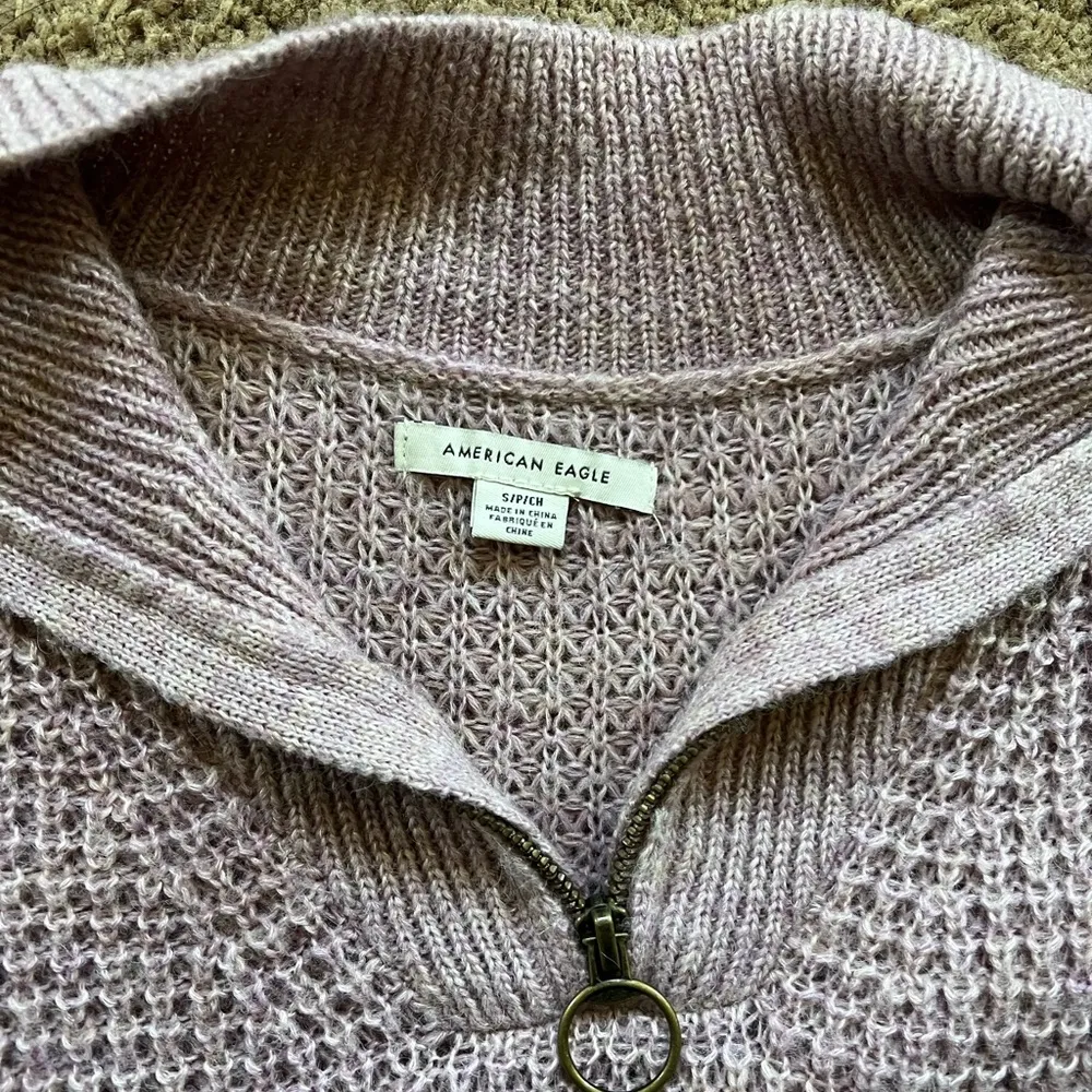 American Eagle Open Knit Pink 1/4 Zip Cropped Sweater - Image 2