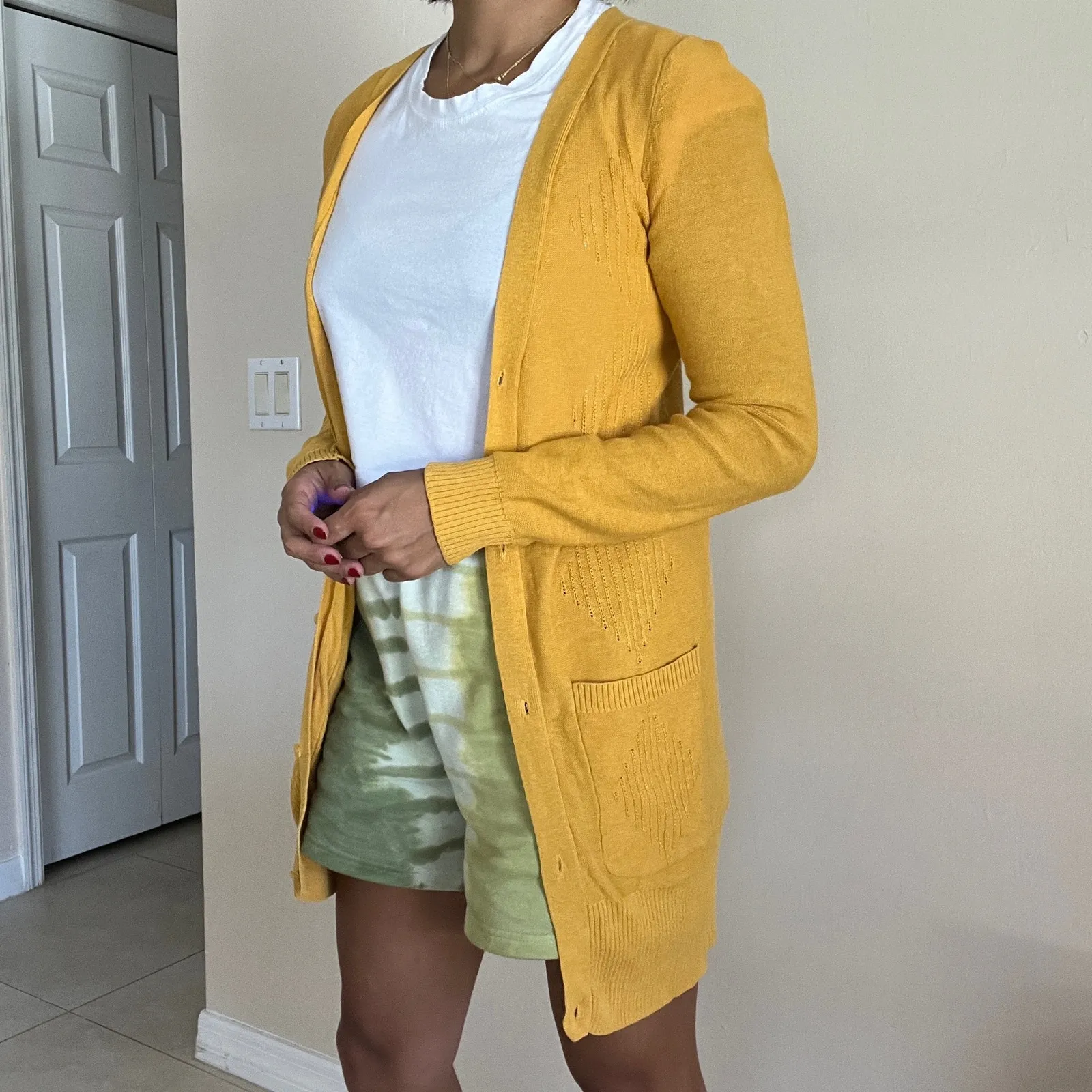 BDG Urban Outfitters Long Open Cardigan Sweater with Pockets Yellow Size S - Image 10