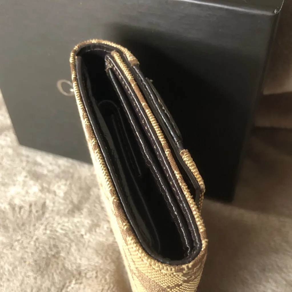GUCCI GG Canvas Leather Sherry Line Horsebit Trifold Wallet COMES WITH GUCCI BOX - Image 4