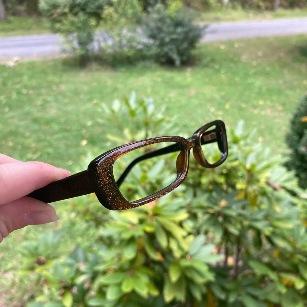 Authentic Gucci rectangle glitter eyeglasses frame brown gold preppy - Image 3