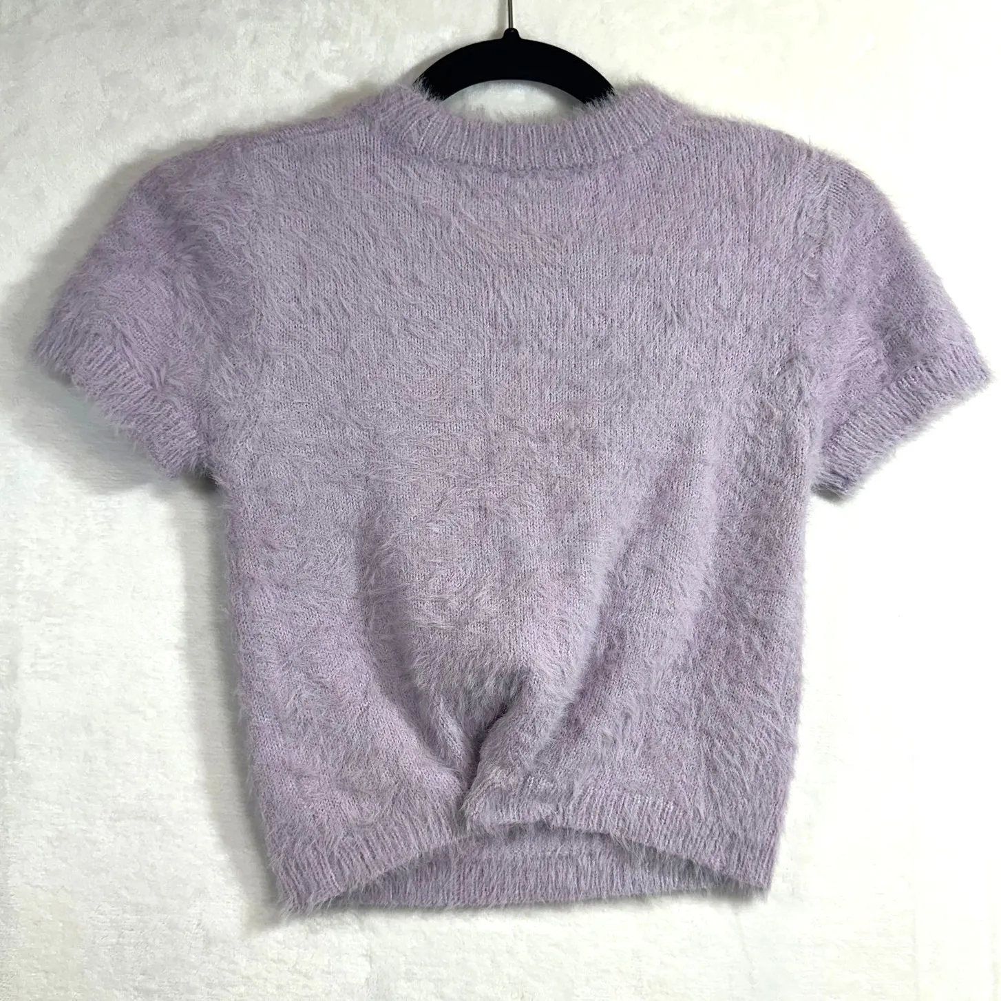 The Ragged Priest XS Fuzzy Crop Top Knit Peekaboo Sweater Pastel Purple Soft Y2K - Image 5