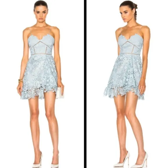 Self Portrait Light Blue Lace Paisley Vine Side Knot Mini Cocktail Dress Size 6 - Image 2
