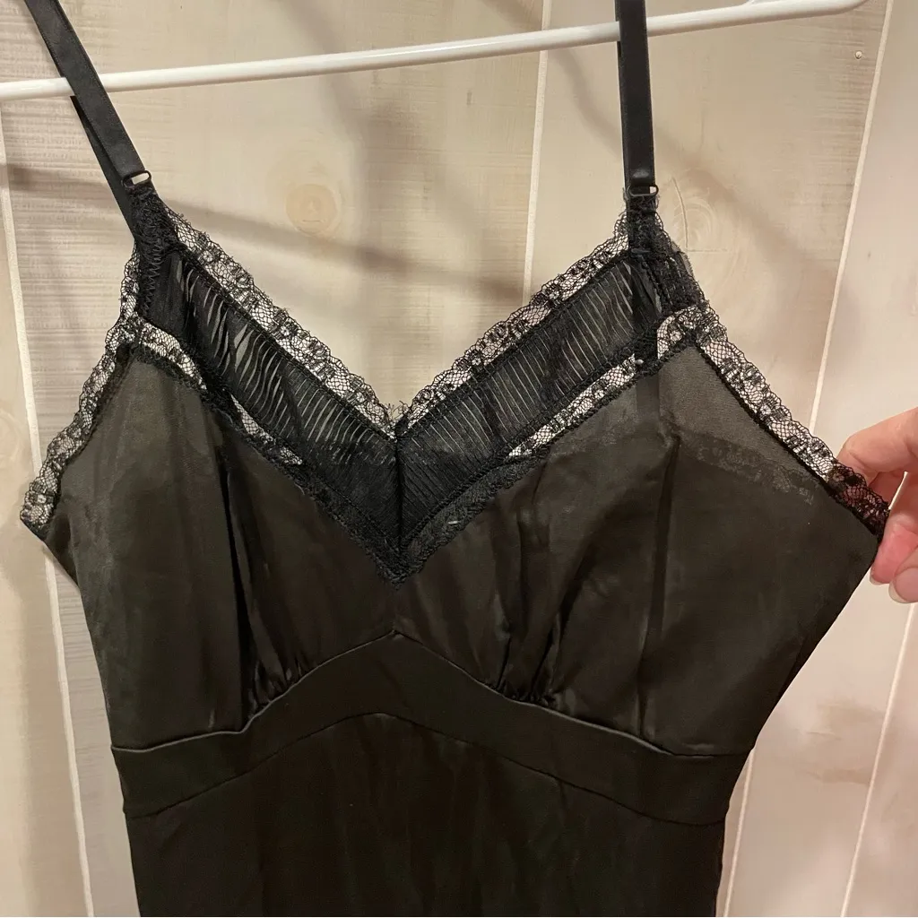 Vintage 60’s black siren whimsigoth slip dress lace pleated hem - Image 9