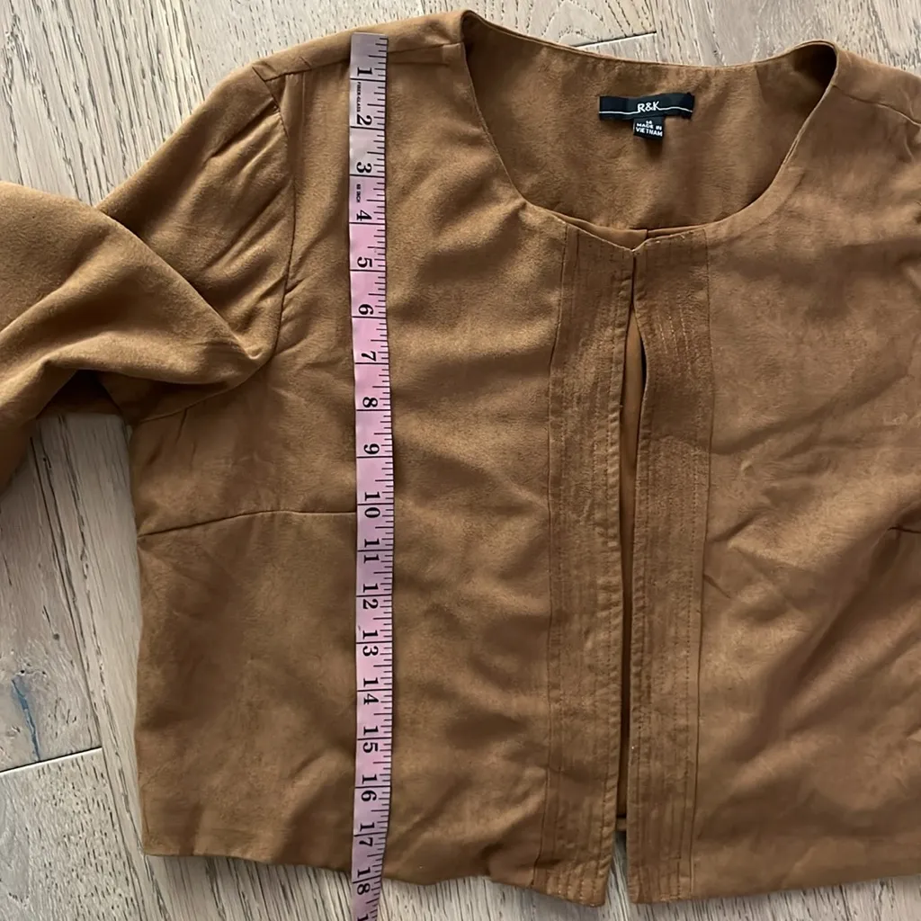 VINTAGE brown faux suede western cottagecore cropped jacket 70s chic Revival Size M - Image 6
