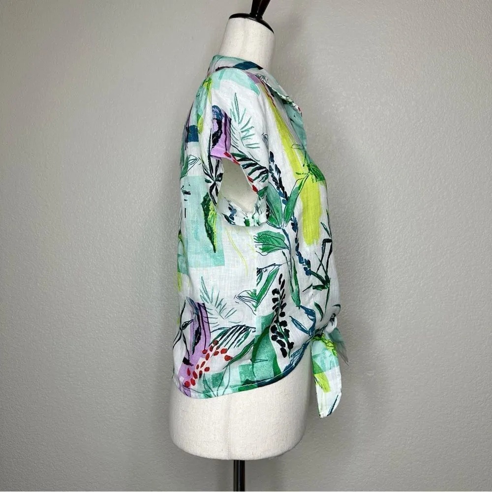 NWOT Sigrid Olsen 100% Linen Tropical Print Button Down Shirt - Image 5