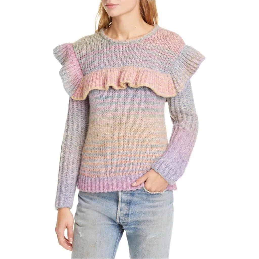 LoveShackFancy “Yumi” Pullover xs rainbow ruffle wool alpaca - Image 6