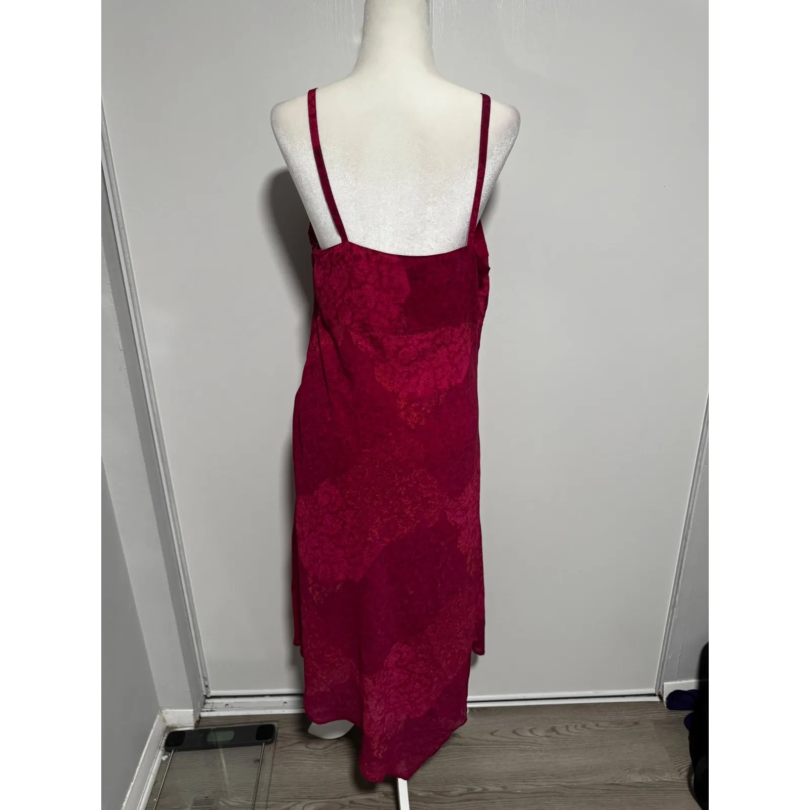 Vintage Wild Thyme Burgundy Red Floral Print Midi‎ Dress Sleeveless Spaghetti 14 - Image 3