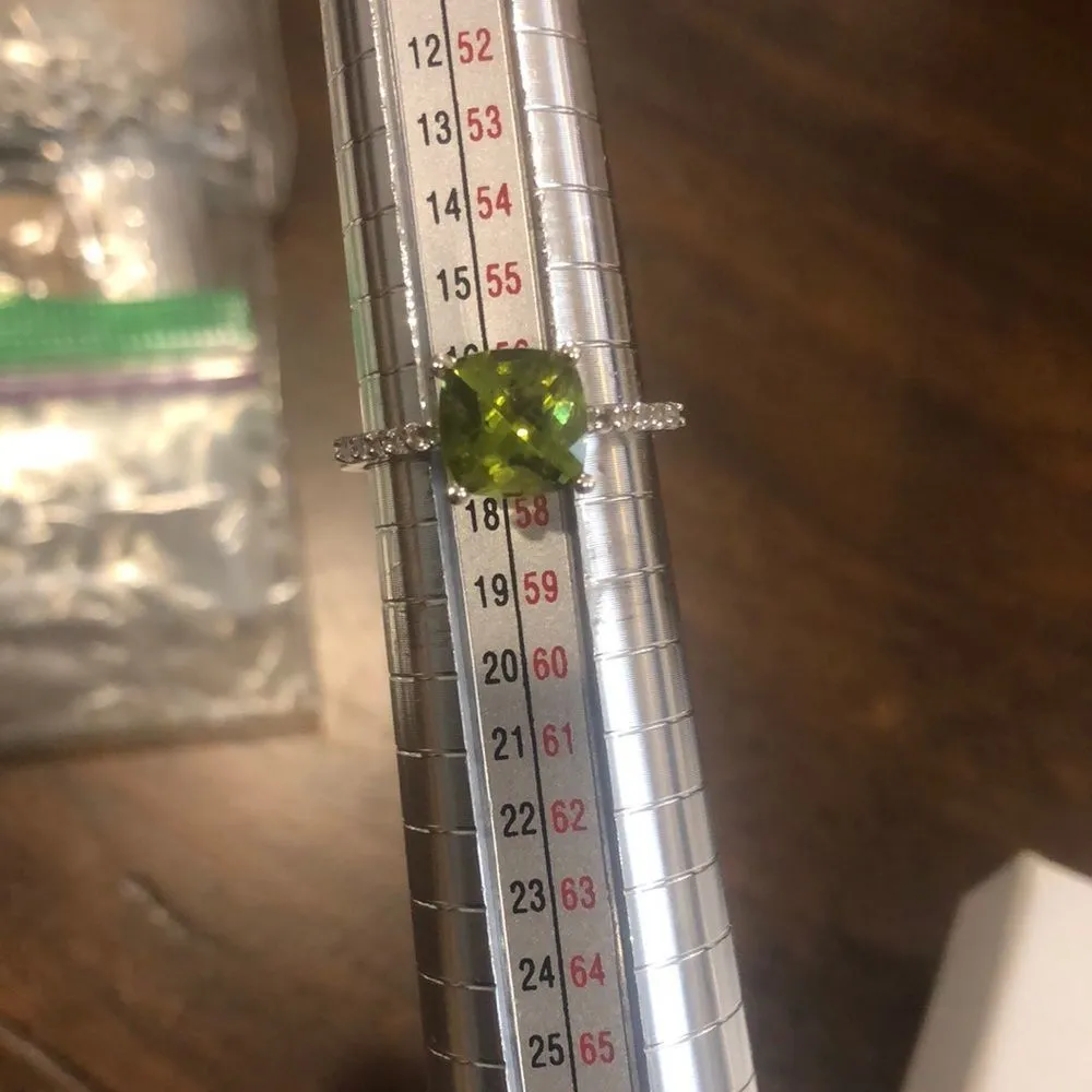 Cushion Cut Sterling Silver Peridot Ring Sz 8 - Image 2