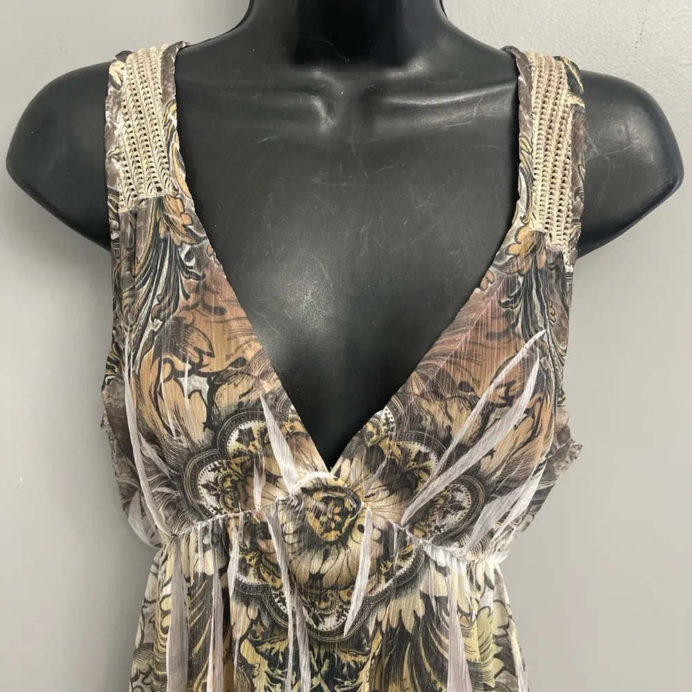 Studio MK Brown and Gold Patterned Y2K Mini Dress - Image 2