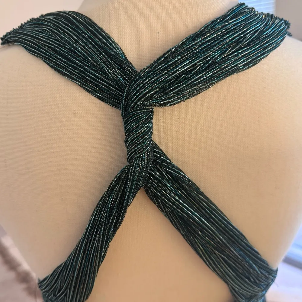 Lulus Ailey Gold and Teal Blue Skater Dress size xs Green - Image 11