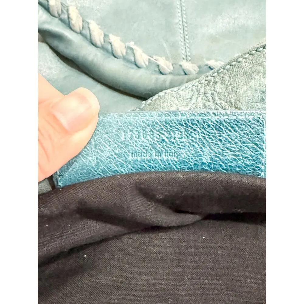 Balenciaga Classic Gold Studs Large Leather Shoulder Handbag Turquoise - Image 14